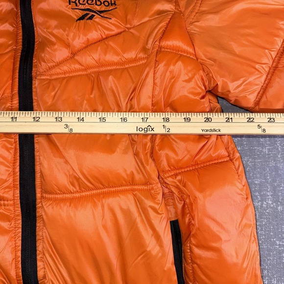 Reebok Jacket Mens Large Orange Hooded Puffer Insulated Full Zip Logo Warm - Picture 8 of 12